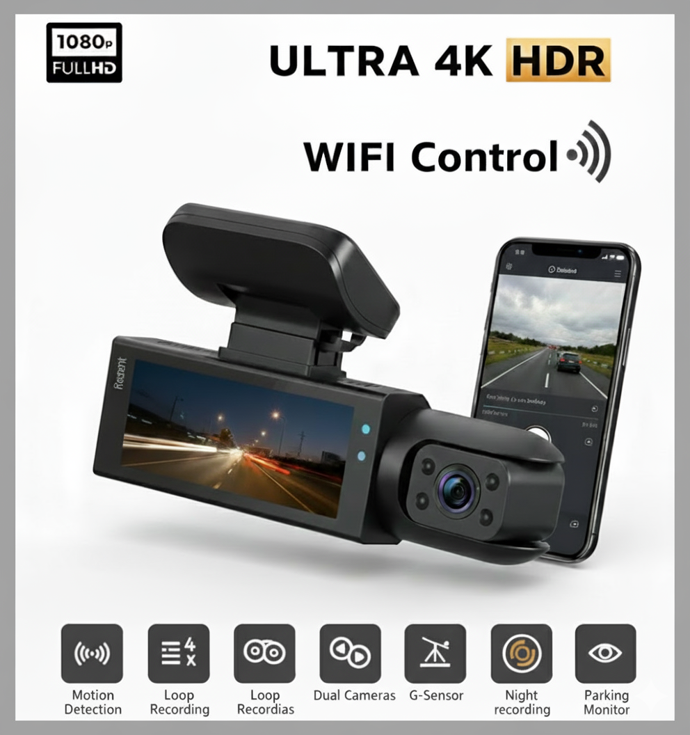 Ultra 4K Dual Dash Cam with GPS, WiFi & Night Vision